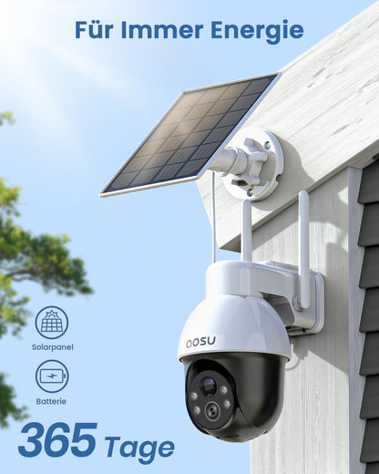 AOSU 3K Überwachungskamera Aussen Solar PTZ Kabellos Haussicherheit