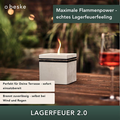 Beske-Manufaktur Design Betonfeuer Outdoor Kerze Dauerdocht 13x13x13cm