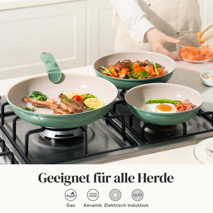 Redchef Keramik Pfannenset 6-teilig mit Abnehmbarem Griff Grün