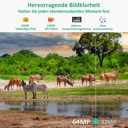 GardePro E8 Wildkamera WLAN – 64MP 1296P Video mit App