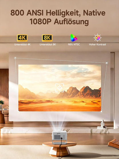 Magcubic Mini Beamer 4K 8K Unterstützt, [Android 14 & 800 ANSI] Smart Projektor Native 1080P mit WiFi 6, BT 5.4, Autofokus, Automatische Trapezkorrektur,180° Dreh,15W Lautsprecher, Projector HY450Max