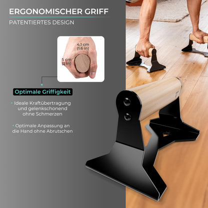 PULLUP & DIP Liegestützgriffe mit Buchenholz-Griff und Stahl