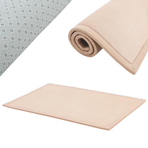 Juskys Krabbelmatte Spielmatte Samt 200x150 cm Beige. Rechteckige, beige Samtmatte; weiche, isolierende Unterlage zum Krabbeln und Spielen.