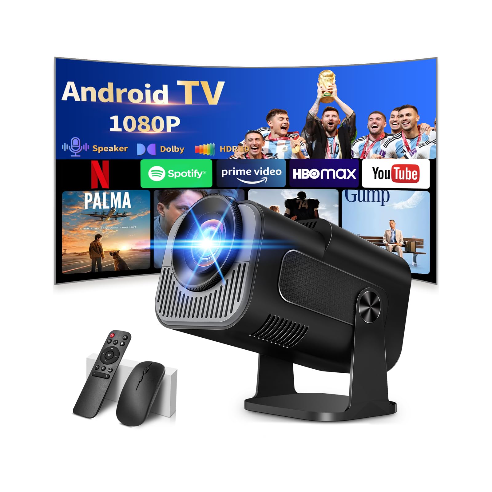 Smart 4K Mini Beamer tragbarer Android Projektor – Schwarz. Projiziert 4K-Inhalte via Android mobil.