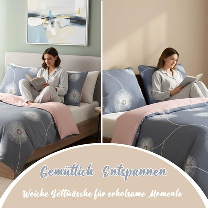 KEAYOO Wendebettwäsche Set 4-teilig Baumwolle Grau Rosa 135x200