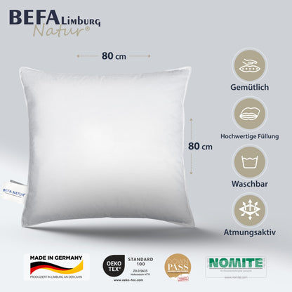 BEFA NATUR Daunenkissen 3-Kammer Kopfkissen 80x80 cm (2er Set)