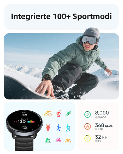 Parsonver Smartwatch PSSW9 mit GPS, 5 ATM, AMOLED, Schwarz, 42 mm