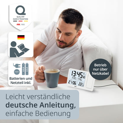 ADE Projektionswecker CK2406-2 Funkwecker mit Aussensensor, weiss