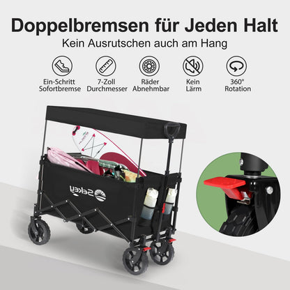 Sekey S4018 XXL Faltbarer Bollerwagen mit Dach – Schwarz für Kinder
