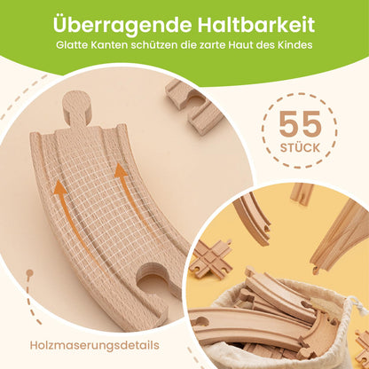 Tiny Land Holzeisenbahn Set, 55-teilig mit Kran, ab 2 Jahren