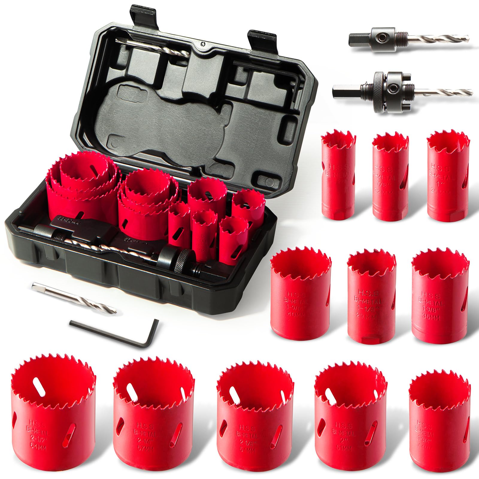 HYCHIKA Bimetall Lochsäge Set 17-tlg, Ø 19–68 mm, 40 mm Schnitttiefe mit Aufbewahrungsbox