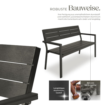 tectake Sitzbank 2-Sitzer Garten - Holzoptik Dunkelgrau