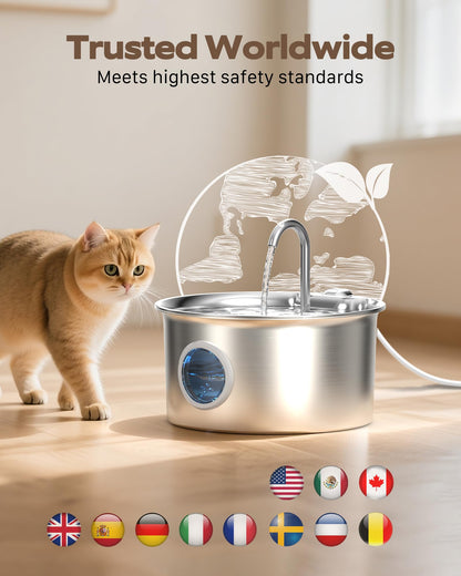 ATMZIQXR Katzenbrunnen Edelstahl S18-PRO, 2.6L Trinkbrunnen Katze