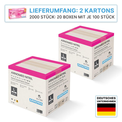 ARNOMED Nitrilhandschuhe puderfrei - pink, L, 2000 Stück