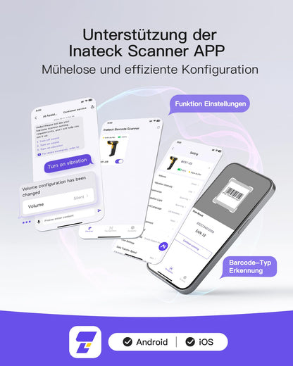 Inateck BCST-23 Barcode Scanner kabellos, 1D 2D QR Handscanner