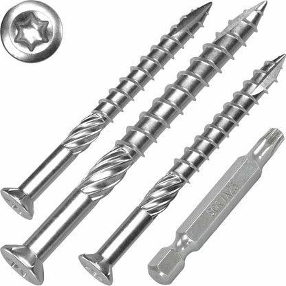 SCREW REBEL Terrassenschrauben 5 x 60 mm Edelstahl C1, 500 Stück – Zierkopf mit Torx-Antrieb, inklusive Bit