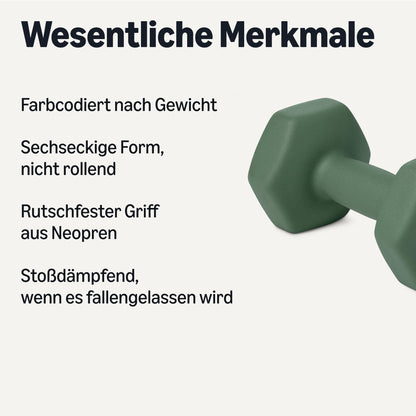 Amazon Basics Hantel-Set, Neopren-Kurzhanteln, 10 kg, Olivgrün