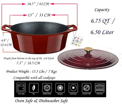 La Cuisine Gusseisen Bräter Schmortopf Oval 33 cm 6.5 L Mattschwarz
