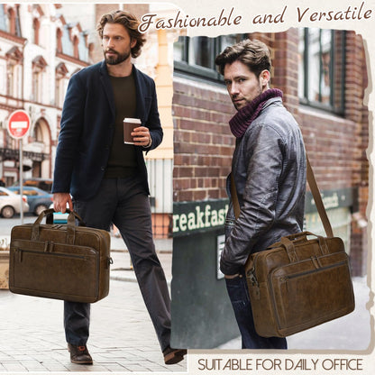 RAINSMORE Aktentasche Herren Laptoptasche 16 Zoll Vintage PU-Leder