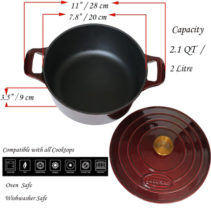 La Cuisine Gusseisen Bräter 20 cm 2 L mit Deckel, Cranberry