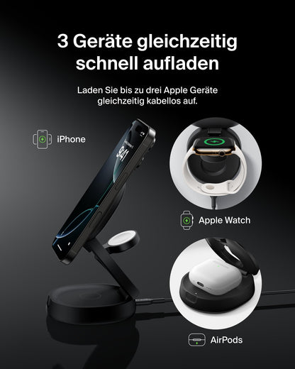 Belkin BoostCharge 3-in-1 Ladestation Qi2 15W MagSafe – Schwarz