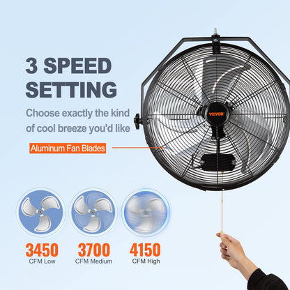 VEVOR Wandventilator 57 cm, oszillierend, IP44, 3 Stufen, schwarz