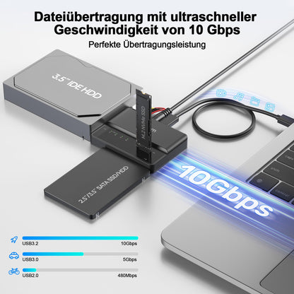 Alxum USB-C Festplatten-Adapter für M.2, SATA und IDE, 10 Gbps