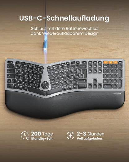 ProtoArc EK01 Plus Ergonomische Split Tastatur Kabellos Beleuchtet