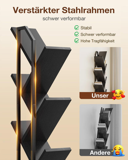 Coleshome Bücherregal Baumform mit Lichtband, 6 Ebenen, Schwarz
