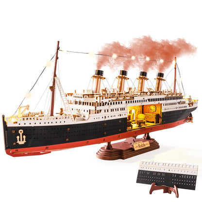 Rolife 3D-Holzpuzzle Titanic Schiffsmodell, 433 Teile mit LED – beleuchtetes Lindenholz-Modell auf Display-Ständer