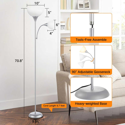 OUTON Stehlampe Leselampe Deckenfluter LED Dimmbar – Silber Grau