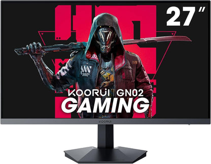 KOORUI 27 Zoll Gaming Monitor - 240Hz FHD 1ms. Schwarzer Bildschirm mit 240Hz und 1ms für reaktionsschnelles Full HD Gaming.