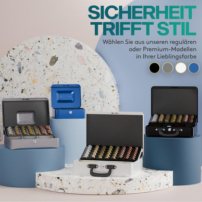 ACROPAQ Geldkassette abschliessbar, gross, mit Münzzählbrett, schwarz