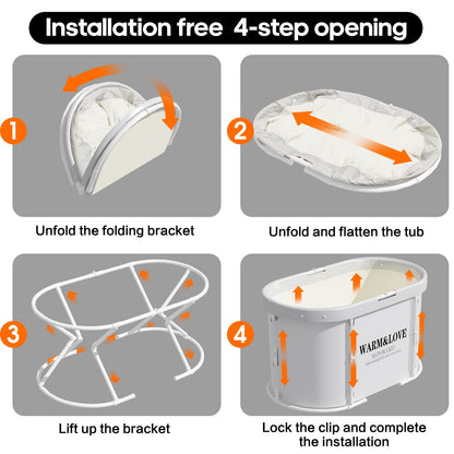 Tragbare Faltbadewanne Eisbad Heissbad – Grau weiss, Oval-Medium