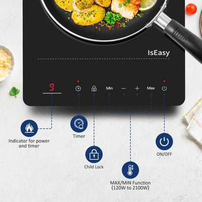 IsEasy Induktionskochfeld 1 Platte 2100 W, tragbar, schwarz