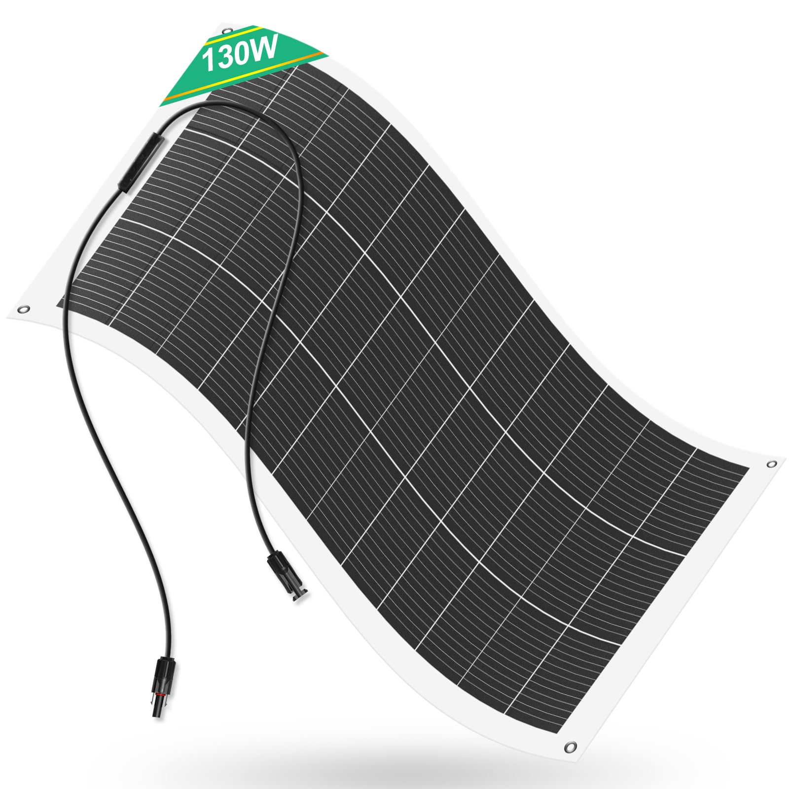 ECO-WORTHY 130W 12V Flexibles Solarpanel - Monokristallin. Rechteckig, dunkel, flexibel zur 12V-Stromerzeugung für Wohnmobil & Boot.