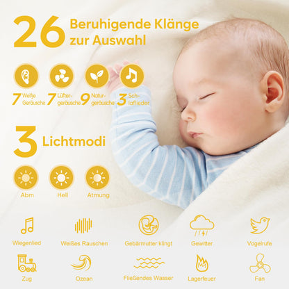 Easy@Home White Noise Machine, tragbare Einschlafhilfe mit Nachtlicht
