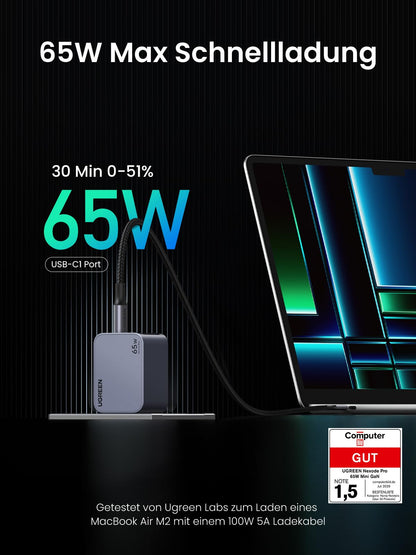 UGREEN Nexode Pro 65W GaN USB-C Ladegerät mit 3 Ports (PPS 45W)
