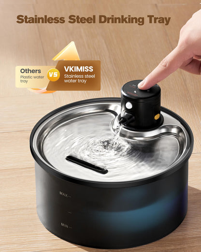 VKIMISS Katzentrinkbrunnen W1-Pro kabellos 3.2 L Edelstahl mit Sensor