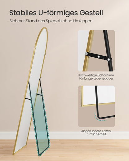 SONGMICS Ganzkörperspiegel, Standspiegel, 165 x 60 cm, blassgold