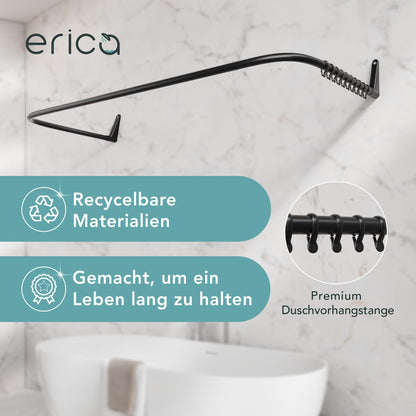 Erica Duschvorhangstange Eck L/U-Form 4-in-1 – Schwarz