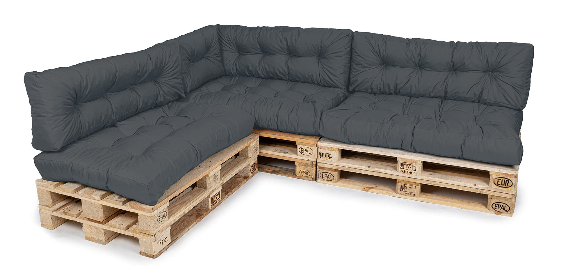TexDeko Garden Palettenkissen Set 7-tlg., 120 x 80 cm, Anthrazit – gesteppte Auflage für Europaletten