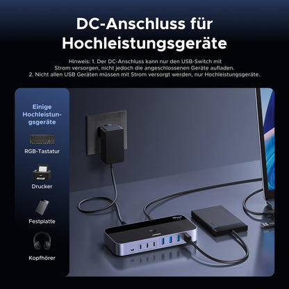 UGREEN USB Switch 2 In 7 Out 10Gbps, KVM Umschalter für 2 PCs