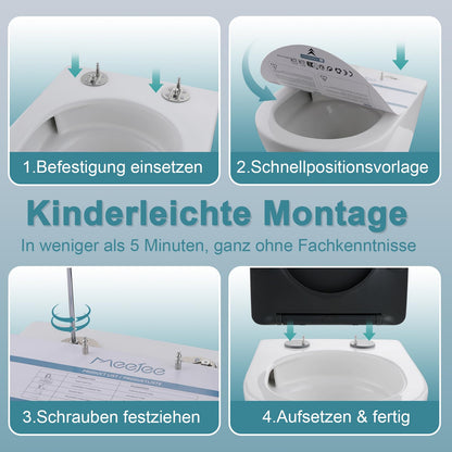 MEEJEE WC Sitz D Form Absenkautomatik Duroplast - Grau