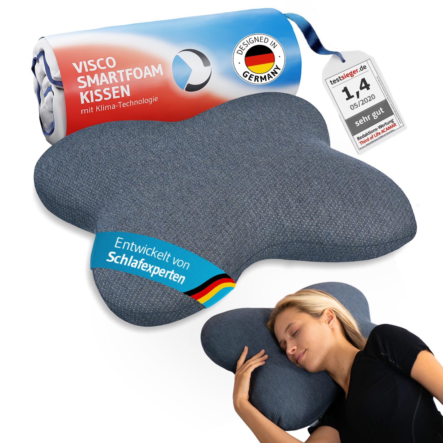 ACAMAR QuickDry Orthopädisches Nackenkissen – Seitenschläfer. Konturiert. Stabilisiert Halswirbelsäule für Seitenschläfer.