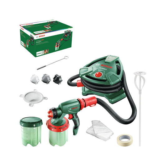 Bosch Farbsprühsystem PFS 5000 E – Für Wandfarben Lacke. Blaues Kompaktsystem mit Sprühpistole zum gleichmäßigen Farbauftrag.
