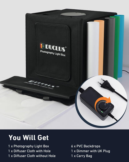 DUCLUS Fotobox 50x50cm – Faltbares Produktfotostudio 216 LED