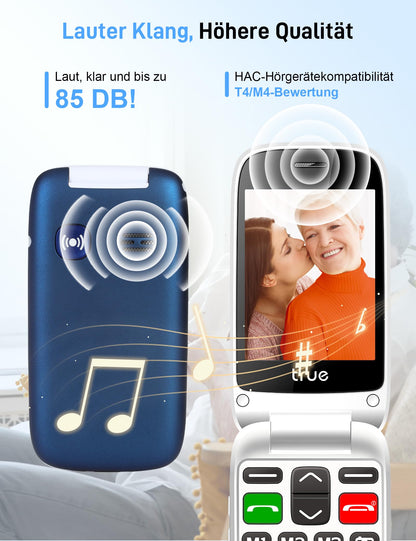TRUE S70 Seniorenhandy Klapphandy mit SOS-Notruftaste, Blau