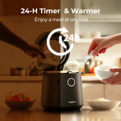 TOKIT Reiskocher Mini Multikocher – 1.5L Edelstahl für 1-2 Personen