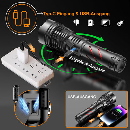 Relybo GT221 LED-Taschenlampe, USB aufladbar, stufenlos dimmbar